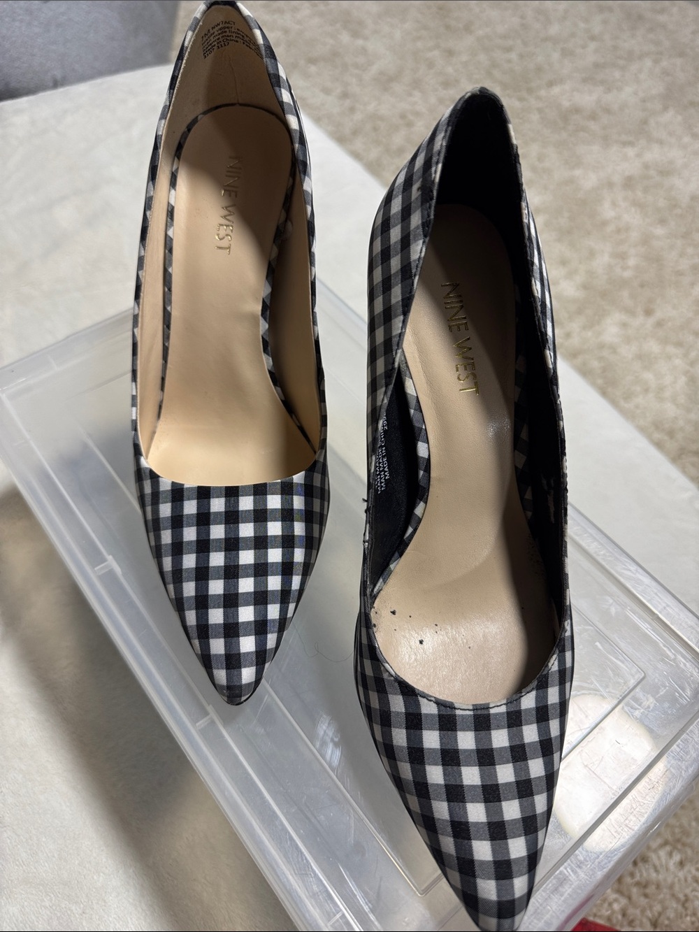 Nine West Black and White Gingham Pointed Pumps